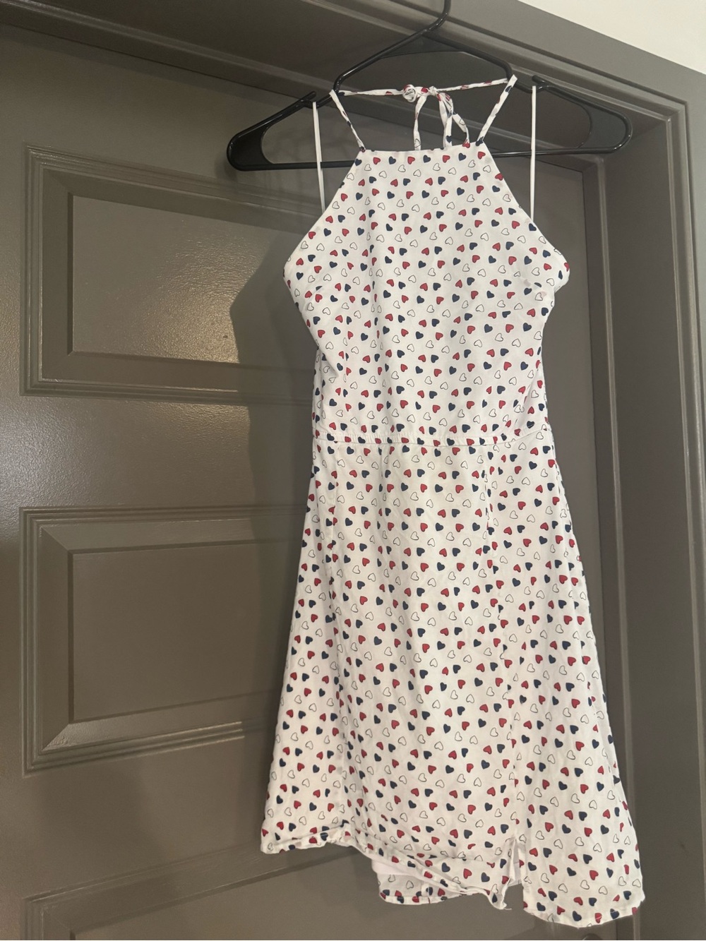 miami White Halter Dress with Red and Navy Heart Print